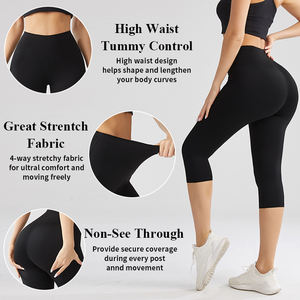 Nuevos Leggings Capri de Cintura Alta para Mujer, Cintura Elástica, Transpirables, de Malla, 3/4, Pantalones de Gimnasio, Deportes, Yoga, Elásticos en Cuatro Direcciones, Secado Rápido, Control de Abdomen - Product Image 2