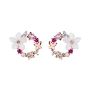 Orecchini a Fiore Aperto in Opale e Resina con Cristalli, Gioielli in Cristallo in Oro 14K e Argento Sterling - Product Image 2