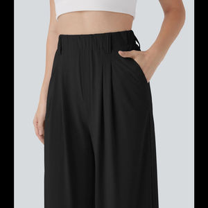 Pantalons amples à taille haute pour femmes Pantalons de sport à jambes larges avec décoration en dentelle et nœud Style décontracté pour femme de bureau pour l'hiver - Product Image 3