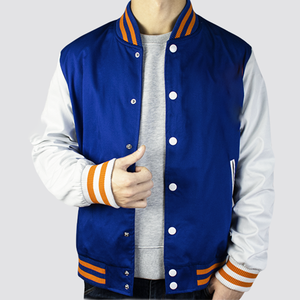 Haute qualité Letterman Varsity veste couleur unie col montant manches en cuir vestes pour hommes confortable hiver Varsity manteaux - Product Image 6