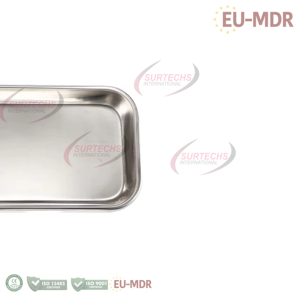 ถาดใส่เครื่องมือแพทย์สแตนเลสทรงสี่เหลี่ยมผืนผ้า ใช้แรงคน  ผ่านการรับรองมาตรฐาน CE ระดับ III ISO13485 ยี่ห้อ SURTECHS - Product Image 6