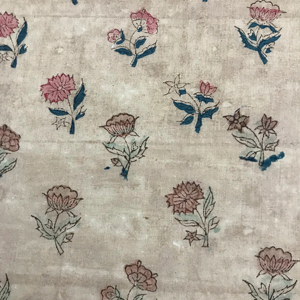 Natural Cotton Hand Block Printed Fabric with Small Floral Motifs Beige Base Indian Textile - Product Image 1