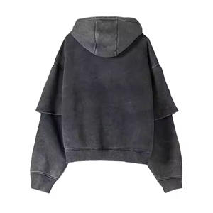 เสื้อฮู้ดดี้ผู้ชายสไตล์วินเทจ ล้างสีแบบแอซิด ผ้าเฟรนช์เทอร์รี่เนื้อหนา แขนยาวสองชั้น ตกแต่งลายปะติด ผ้าฝ้าย 100% สำหรับฤดูหนาว - Product Image 5