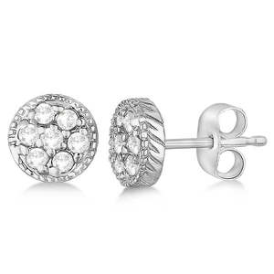14k White Gold Diamond <b>Earrings</b> Antique Style Milgrain Edged Push <b>Back</b> 0.30ct - Product Image 2