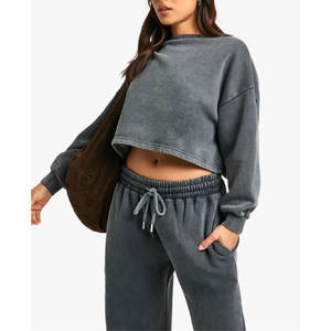 Conjunto de 2 piezas de forro polar de algodón para mujer, conjunto de chándal de gran tamaño para mujer, Conjunto de jogging transpirable con hombros caídos - Product Image 3