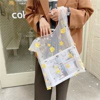 Nouveau 2023 personnalisé mignon et fort Transparent fleur sac fourre-tout 15 x 13.5in avec 7 pouces poignée broderie organza fourre-tout