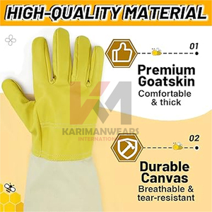 Gants de travail pour l'apiculture, manches longues, anti-piqûres d'abeilles, en toile, gants de sécurité avec paume en cuir de vache - Product Image 6