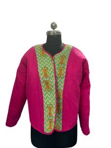 Magnifique veste d'hiver matelassée tissée et lavée à imprimé tigre vert pour femmes Réversible à la main 100% coton léger nouveau style - Product Image 5