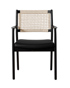 Modern Solid Wood Arm <b>Chair</b> with Handwoven Rope Backrest and Upholstered Seat OEM/ODM Custom Manufacturer for project and retail - Product Image 1