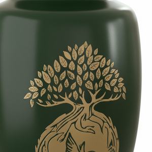 Urne funéraire écologique de conception moderne européenne Green Tree Life, artisanale en laiton et aluminium, pour cendres d'adultes, commémorative et digne - Product Image 2