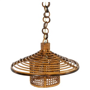 Lámpara colgante de ratán natural asiática hecha a mano de mediados de siglo, cadena de lámpara de techo tejida con pantallas de luz colgantes tejidas naturales - Product Image 1