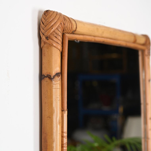 Espejo de pared de ratán Rectangular moderno de mediados de siglo, artículo decorativo rústico tradicional para el hogar hecho a mano - Product Image 4