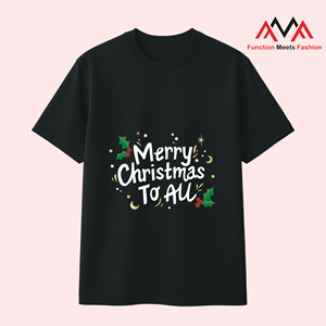 เสื้อยืดแขนสั้นพิมพ์ลายคริสต์มาส สไตล์เวียดนาม สีดำ ผ้าฝ้าย 95% สำหรับใส่ลำลอง/สตรีทแวร์/ชุดชายหาด (ลายกราฟิก) - Product Image 2