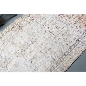 Alfombra turca vintage grande de 5,3x8,5 pies, forro de látex de lana beige blanco, estilo Tabriz, retazos rectangulares para adolescentes de 5x8' - Product Image 5