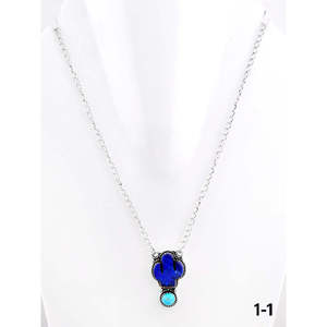 Collier Cactus Tendance Turquoise et Diamant Multi-Pierres du Sud-Ouest, Fait Main en Argent Sterling avec Chaîne à Maillons, Idéal pour un Cadeau - Product Image 2