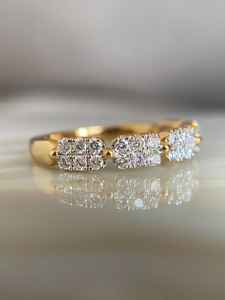 Bague de promesse en or jaune 14K avec diamants en cluster cultivés en laboratoire, sertissage pavé, diamant taillé tendance, unisexe, cadeau de fête, mariage - Product Image 3