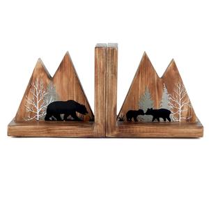 Heavy Duty antideslizante rústico Woodland Mountain Cute Bear Book Stoppers sujetalibros para decoración de cabina estantes para el hogar y la Oficina - Product Image 1