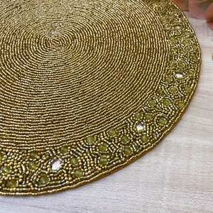 <b>Beaded</b> <b>Placemat</b> Handmade Round Charger for Luxury Dining & Holiday Decor Unique Piece Handmade <b>Beaded</b>, <b>Placemat</b>, Housewarming - Product Image 1