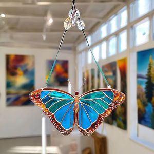 Morpho-Schmetterling Buntglas-Suncatcher Maßgefertigte Art-Déco-Wandkunst Deko Jubiläumsgeschenk Kristalldeko - Product Image 2