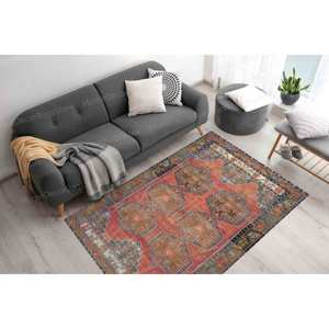 Tapis imprimé de style vintage, design turc, rouge, extérieur et salon, tapis doux non tissé - Product Image 1