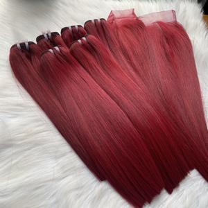 Extensions de cheveux humains vietnamiens de couleur bordeaux lisses doublement étirées - Product Image 4