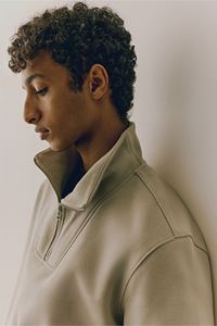 แจ็กเก็ตขนแกะแขนยาวสำหรับผู้ชาย, เสื้อกันหนาวแขนยาวคอปกตั้งแบบปกติไหล่ตกผ้าฝ้ายโพลีเอสเตอร์ - Product Image 5