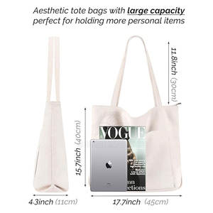 Logo personnalisé imprimé léger 100% coton toile sac fourre-tout fermeture éclair écologique réutilisable pliant cadeau de shopping motif uni - Product Image 3