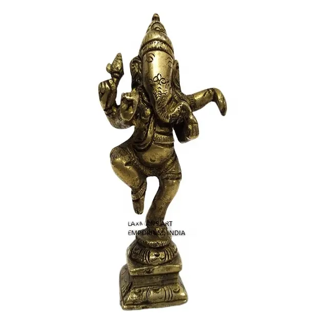 Popular decoración del hogar latón tallado bailando Ganesha estatuas/figuritas de colores antiguos al por mayor de La India