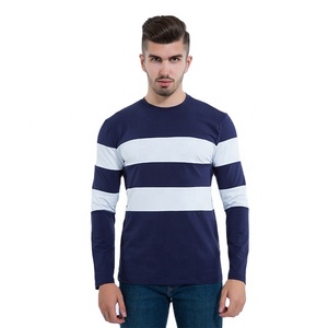 Camiseta de manga larga personalizada para hombre, camisa informal a rayas de poliéster 100% de secado rápido con cuello redondo, ropa de verano de gran tamaño - Product Image 1