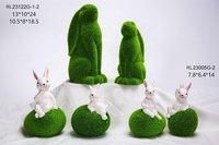 Lapin en céramique vert floqué avec œuf pour les fêtes de Pâques