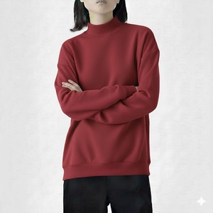 Women <b>Mock</b> <b>Neck</b> 100% Cotton Fleece Long Sleeve Pullover Sweatshirt Loose Fit <b>Top</b> for Spring Autumn Winter Wear Front Logo - Product Image 6