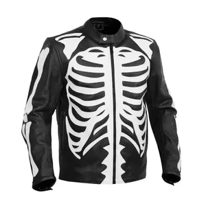 Chaqueta de Motociclista de Cuero con Diseño de Esqueleto para Hombre, Ropa Deportiva de Carreras, Negra y Blanca, Talla XL, Transpirable, Estampada - Product Image 1