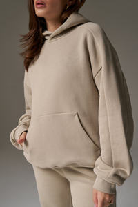 Sudadera con capucha transpirable antiarrugas de alta calidad para mujer, chaqueta con capucha y cremallera para gimnasio con detalle de costura clásica Beige - Product Image 4