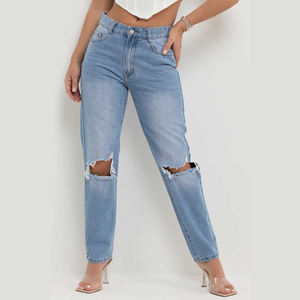 Nouveau pantalon en denim coupe ample personnalisé élégant jean ample déchiré au genou pantalon en denim jambe large pantalon lavé à la lumière de la rue - Product Image 1