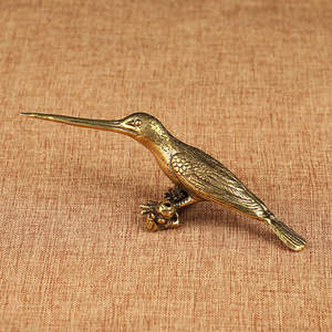 Figurine Colibri Vintage en Laiton Massif Poli Style Moderne Statue d'Oiseau Antique Décor Vaisselle Métal Artisanat Collection - Product Image 1