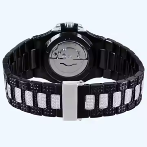 Luxury Moissanite Diamond <b>Watch</b> Solid 925 Sterling Silver Case With Platinum Square Dial <b>Black</b> White Diamond for <b>Men's</b> - Product Image 3