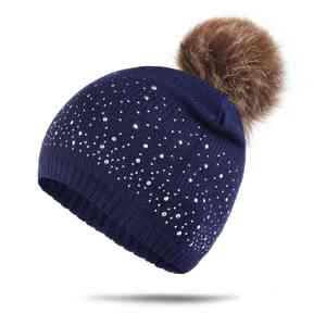 High Quality Wholesale Customizable Soft <b>Winter</b> Knit <b>Hat</b> For <b>Women</b> With Rhinestone Bows Hip Hop Style Warm Beanie For Travel - Product Image 1