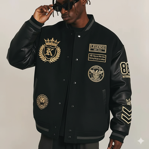 Chaqueta universitaria con logotipo personalizado, mezcla de lana y cuero para hombre, béisbol universitario, Letterman con bordado de chenilla - Product Image 1