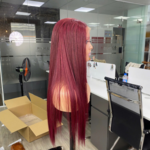 Vietnamese Hair Human Hair Natural Hair Super Double Drawn Burgundy Color Bone Straight Transparent Lace <b>Wigs</b> - Product Image 2