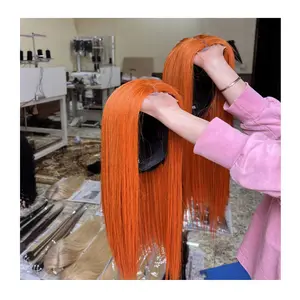 Wholesale 100% Virgin <b>Human</b> <b>Hair</b> <b>Wigs</b> Colored Orange Colored Straight Front Lace <b>Wigs</b> Raw Vietnamese <b>Hair</b> - Product Image 1
