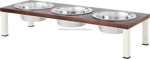 Soporte de cuencos de forma rectangular de 3 comensales de acero inoxidable elevado de alambre de hierro con tapa de madera para comederos para gatos y perros - Product Image 2