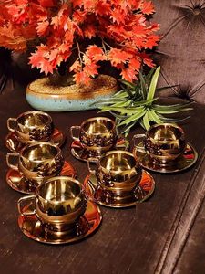 Tasse à thé en acier inoxydable avec soucoupe et cuillère, tasse à café en métal, vaisselle de qualité supérieure réutilisable de qualité alimentaire pour hôtel, restaurant ProMax Plus - Product Image 5