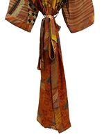 Hadiah untuk Kimono tambal sulam sutera dia penutup Bikini pakaian malam jubah panjang buatan tangan India Vintage daur ulang sutra Kimono,