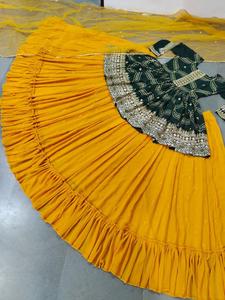 Indian Traditional Wedding Party <b>Suit</b> Crop Top Georgette Heavy Embroidery Top with Raffle <b>Skirt</b> Lehenga Net Dupatta Festive Wear - Product Image 6