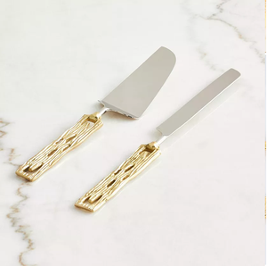 Juego de servidor de pastel de latón, diseño único de mango dorado en forma de pluma, agrega un Elegante, ligero, disponible a precios al por mayor. - Product Image 6