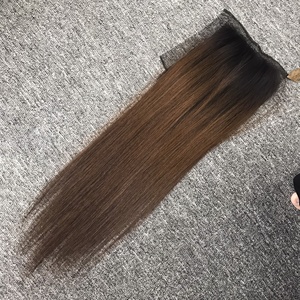 ผมต่อจากผมมนุษย์แท้100% สำหรับผู้หญิงผิวดำส่วนตรงกลางยาวตรงสีไล่ระดับ - Product Image 1