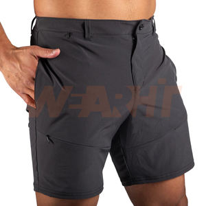 Pantalones cortos de rendimiento elásticos de estilo callejero para hombre, pantalones cortos informales de punto de algodón de cintura media con bolsillos con cremallera, informales transpirables - Product Image 5