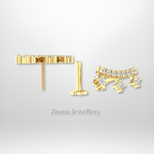 Pendientes de tuerca de diamante de barra curva de lujo 14K oro sólido diamantes cultivados en laboratorio Natural cartílago y lóbulo Piercing joyería al por mayor - Product Image 3