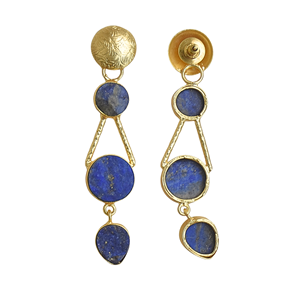 Boucles d'oreilles pendantes vintage en lapis-lazuli, laiton plaqué or 18 carats, Laxmi Jewelers LJ 1429, cadeau pour femme - Product Image 2