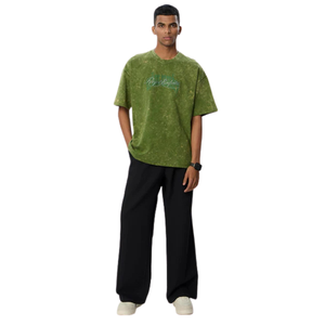 <b>Green</b> Loose Fit Washed 100% Cotton <b>Men's</b> <b>T</b>-<b>Shirts</b> Vintage Style Casual Streetwear Soft Breathable Daily Urban Wear - Product Image 4